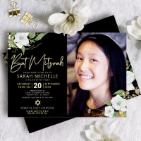 Bar Mitzvah Photo Noir Fleur Script Or Réel