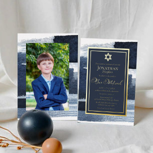 Invitation En Aluminium Bar Mitzvah Réel Abstrait Bleu Doré