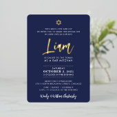 Invitation En Aluminium BAR MITZVAH script lettrage or bleu marine (Debout devant)