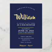 Invitation En Aluminium BAR MITZVAH typographie moderne calligraphie marin (Recto)
