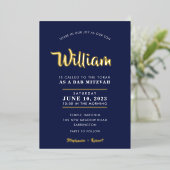 Invitation En Aluminium BAR MITZVAH typographie moderne calligraphie marin (Debout devant)