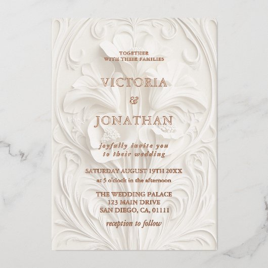 Invitation En Aluminium Barocco Floral Mariage (Recto)