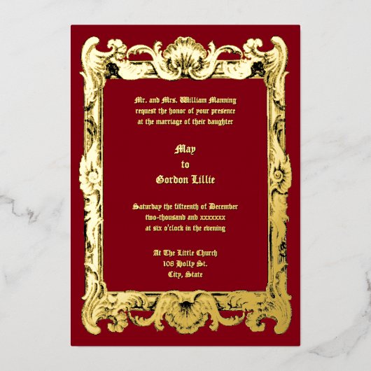 Invitation En Aluminium Baroque Rococo Rocaille Frame Mariage (Recto)