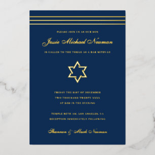 Invitation En Aluminium Barre à rayures traditionnelles Mitzvah Star de Da