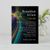 Invitation En Aluminium Barre Mitzvah Blue et Gold Rays (Debout devant)