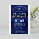 Invitation En Aluminium BARRE MODERNE MITZVAH bleu aquarelle or écriture (Debout devant)