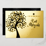 Invitation En Aluminium Bat mitzvah Arbre noir de vie Script Véritable or<br><div class="desc">Soyez fier, réjouissez-vous et présentez cette étape importante de votre Bat mitzvah préféré ! Cet arbre de vie graphique, noir avec l'étoile brillante de David et "feuilles" de point avec script de calligraphie noir sur un arrière - plan sophistiqué, véritable feuille d'or, est l'invitation parfaite pour cette occasion spéciale. Une...</div>