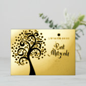 Invitation En Aluminium Bat mitzvah Arbre noir de vie Script Véritable or (Debout devant)
