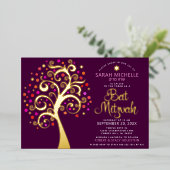 Invitation En Aluminium Bat mitzvah Bourgogne Arbre de Vie Script Véritabl (Debout devant)