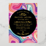 Invitation En Aluminium Bat mitzvah couleur Super rose violet marbré<br><div class="desc">Customisez avec votre photo et vos détails. Peinture numérique par becky nimoy 2024</div>