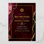 Invitation En Aluminium Bat mitzvah d'agate de Bourgogne et de Gold Faux<br><div class="desc">Aquarelle cool agate invitation Bat mitzvah dans les accents de bordeaux et d'or personnalisable à vos détails de l'événement.</div>