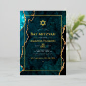 Invitation En Aluminium Bat mitzvah d'agate turquoise et Gold Faux (Debout devant)
