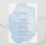 Invitation En Aluminium Bat mitzvah d'aquarelle bleu-cadre argent réel<br><div class="desc">Cette belle invitation présente un cadre en feuille véritable dans votre choix d'or,  d'argent ou d'or rose. Ajoutez votre texte personnalisé à l'aide du formulaire modèle. Des options supplémentaires pour le texte et la mise en page sont disponibles si vous choisissez de customiser plus loin.</div>