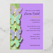 Invitation En Aluminium Bat mitzvah de la frontière des papillons vert et (Recto)