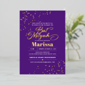 Invitation En Aluminium Bat Mitzvah Écriture Élégante OR VÉRITABLE (Debout devant)
