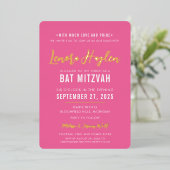 Invitation En Aluminium BAT MITZVAH écriture moderne rose doré joli (Debout devant)
