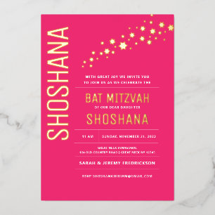 Invitation En Aluminium Bat mitzvah Élégant VÉRITABLE OR moderne Invitati
