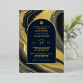 Invitation En Aluminium Bat mitzvah en marbre d'Agate de marbre d'or (Debout devant)