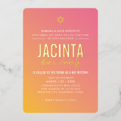 Invitation En Aluminium BAT MITZVAH étoile moderne dégradé rose jaune (Recto)