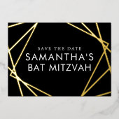 Invitation En Aluminium Bat mitzvah géométrique en or noir Enregistrer la (Recto)