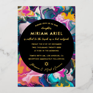 Invitation En Aluminium Bat mitzvah marbré Abstrait clair et coloré