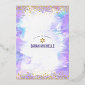 Invitation En Aluminium Bat mitzvah moderne couleur violet aquarelle or ré (Verso)