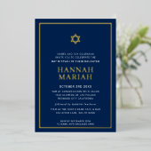 Invitation En Aluminium BAT MITZVAH moderne minima étoile frontière rose m (Debout devant)