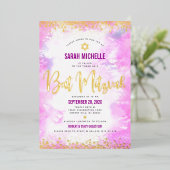 Invitation En Aluminium Bat mitzvah moderne rose aquarelle girly or réel (Debout devant)