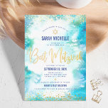 Invitation En Aluminium Bat mitzvah moderne turquoise aquarelle or réel<br><div class="desc">Soyez fier, réjouissez-vous et présentez cette étape importante de votre Bat mitzvah préféré ! Envoyez cette feuille d'or étincelante, moderne et brillante, des points et un script de typographie contre un arrière - plan d'aquarelle bleu turquoise, invitation personnalisée pour un événement à se souvenir. Personnalisez le texte personnalisé avec le...</div>