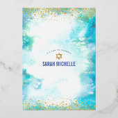 Invitation En Aluminium Bat mitzvah moderne turquoise aquarelle or réel (Verso)