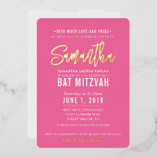 Invitation En Aluminium BAT MITZVAH script moderne rose doré joli