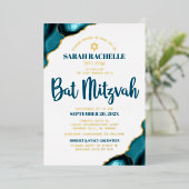 Invitation En Aluminium Bat mitzvah Turquoise Agate Bold Script Real Gold (Debout devant)