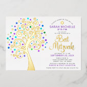 Invitation En Aluminium Bat mitzvah Violet Arbre de Vie Script Véritable O (Recto)