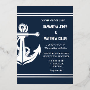 Invitation En Aluminium Bateau d'ancrage Nautilus Bleu Marine Argent Feuil