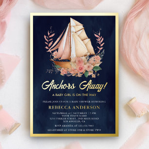 Invitation En Aluminium Bateau Floral Fille Naissance Marine Or