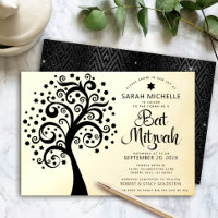 Batte Mitzvah Arbre de Vie Noir Écriture Réelle Or