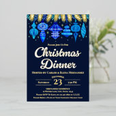 Invitation En Aluminium Baubles Noël Diner Aquarelle Marine Bleu (Debout devant)