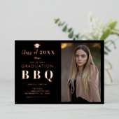 Invitation En Aluminium BBQ rose Gold & Black Real Foil (Debout devant)