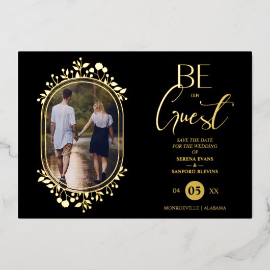 Invitation En Aluminium Be our Guest Black Wedding Fancy Frame Flowers (Recto)