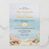 Invitation En Aluminium Beach Ocean Mariage Elegant Gold (Recto)