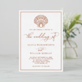 Invitation En Aluminium Beach Seashell Mariage Elegant Rose or (Debout devant)