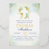 Invitation En Aluminium Beau Baptême Botanique Croix Blanche (Recto)