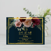 Invitation En Aluminium Beau Blush rose Bourgogne Floral Mariage (Debout devant)
