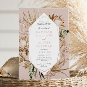 Invitation En Aluminium Beau Boho Botanique Mariage de cadre géométrique B