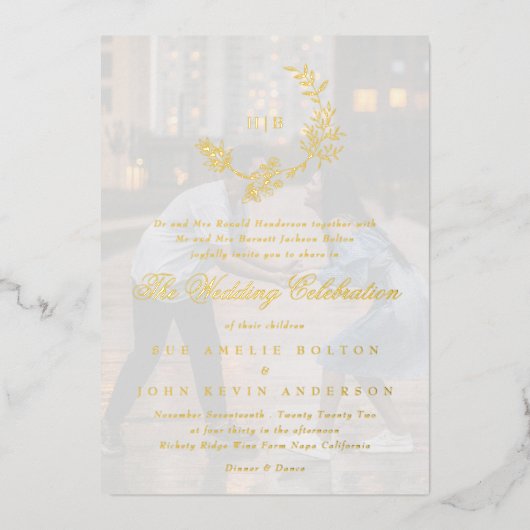 Invitation En Aluminium Beau Floral OR Monogramme Mariage photo (Recto)