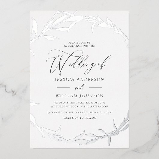 Invitation En Aluminium Beau Mariage à huile de feuille d'argent (Recto)