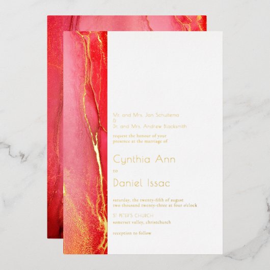Invitation En Aluminium Beau Mariage Abstrait Pink Gold (Recto/Verso)