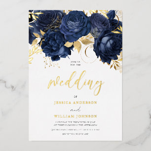 Invitation En Aluminium Beau Mariage de marine : Floral & Gold