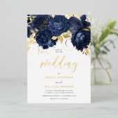 Invitation En Aluminium Beau Mariage de marine : Floral & Gold (Debout devant)