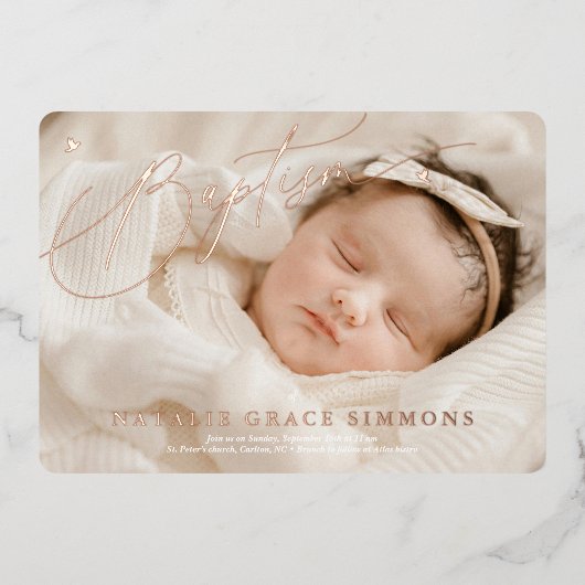 Invitation En Aluminium Beau Script Baptême (Recto)